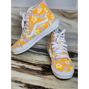Vans Sk8-Hi Zip Kids 3.0 Yellow Lavender Checkerboard Floral High Top Sneakers